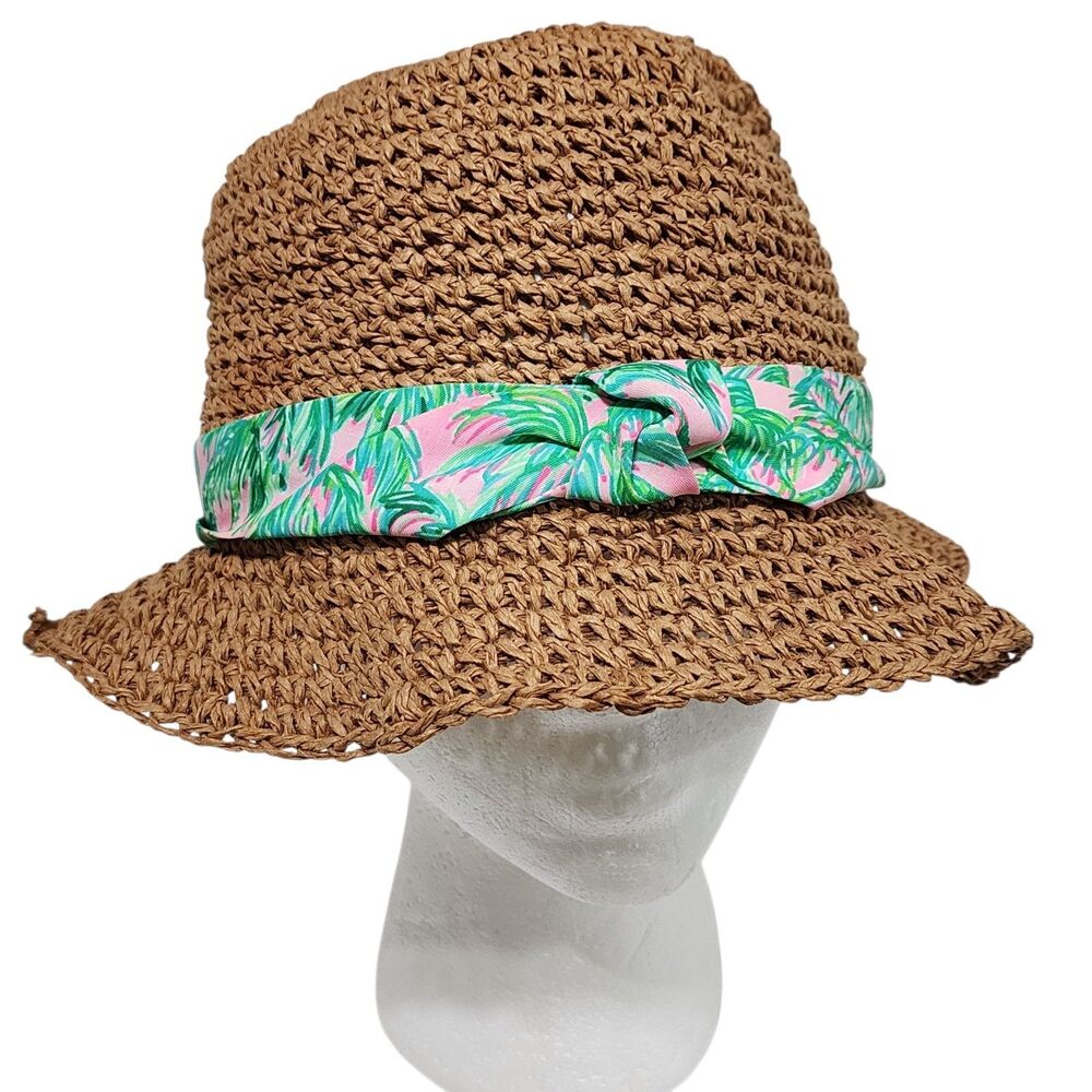 Lilly Pulitzer Tropical Bucket Fedora Straw Hat Casual Womens